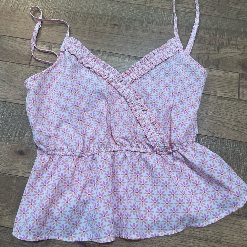 Pink and White Floral Tank Top